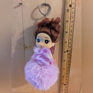 Cute Doll Keychain with Pink Pom Pom